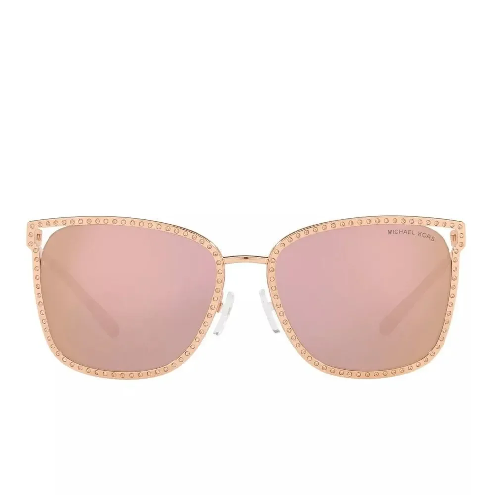 New! MICHAEL KORS Women's Stockholm Mirror Square Sunglasses With Case Rose Gold